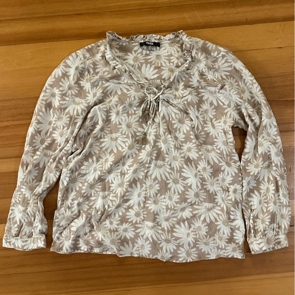 PAIGE Beige and White Floral Top